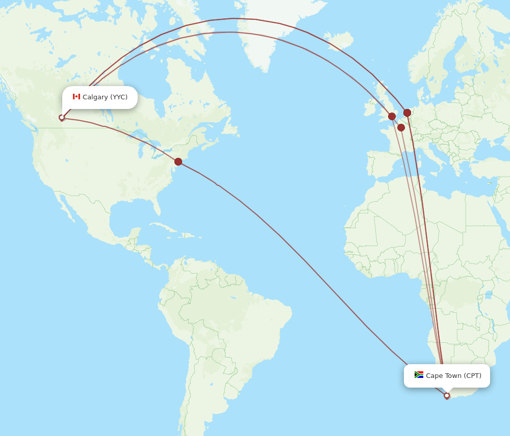 CPT-YYC flight routes