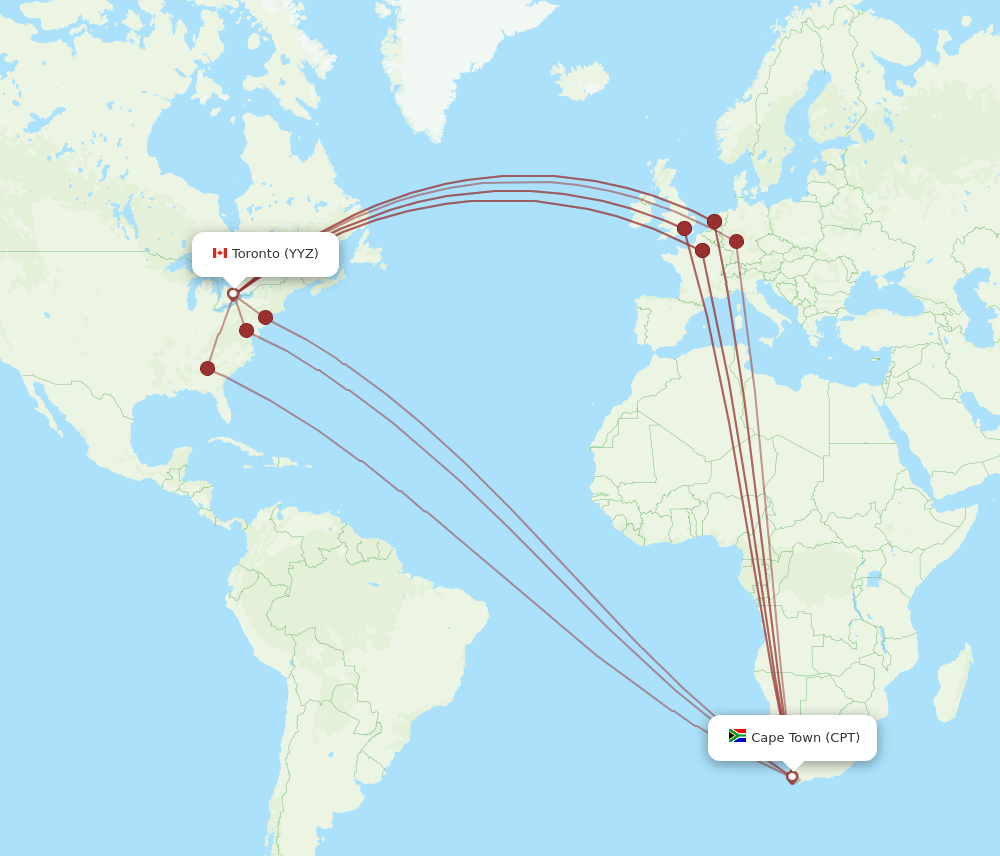 CPT-YYZ flight routes