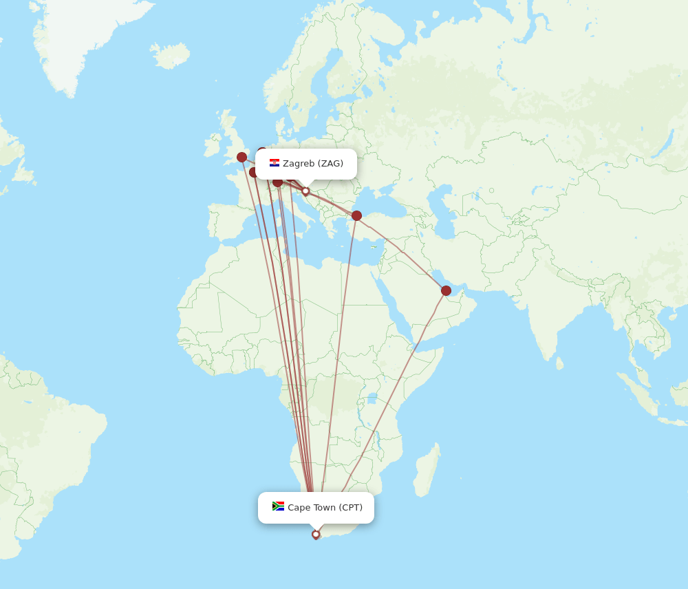 CPT-ZAG flight routes