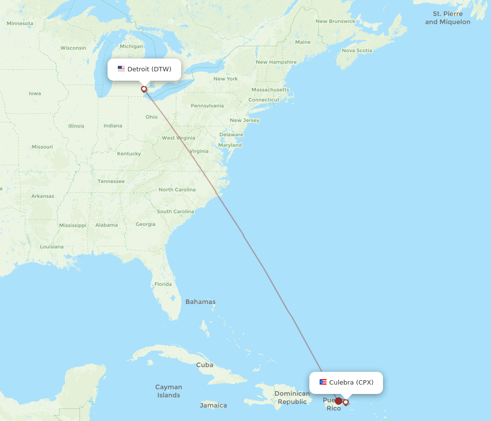 CPX-DTW flight routes