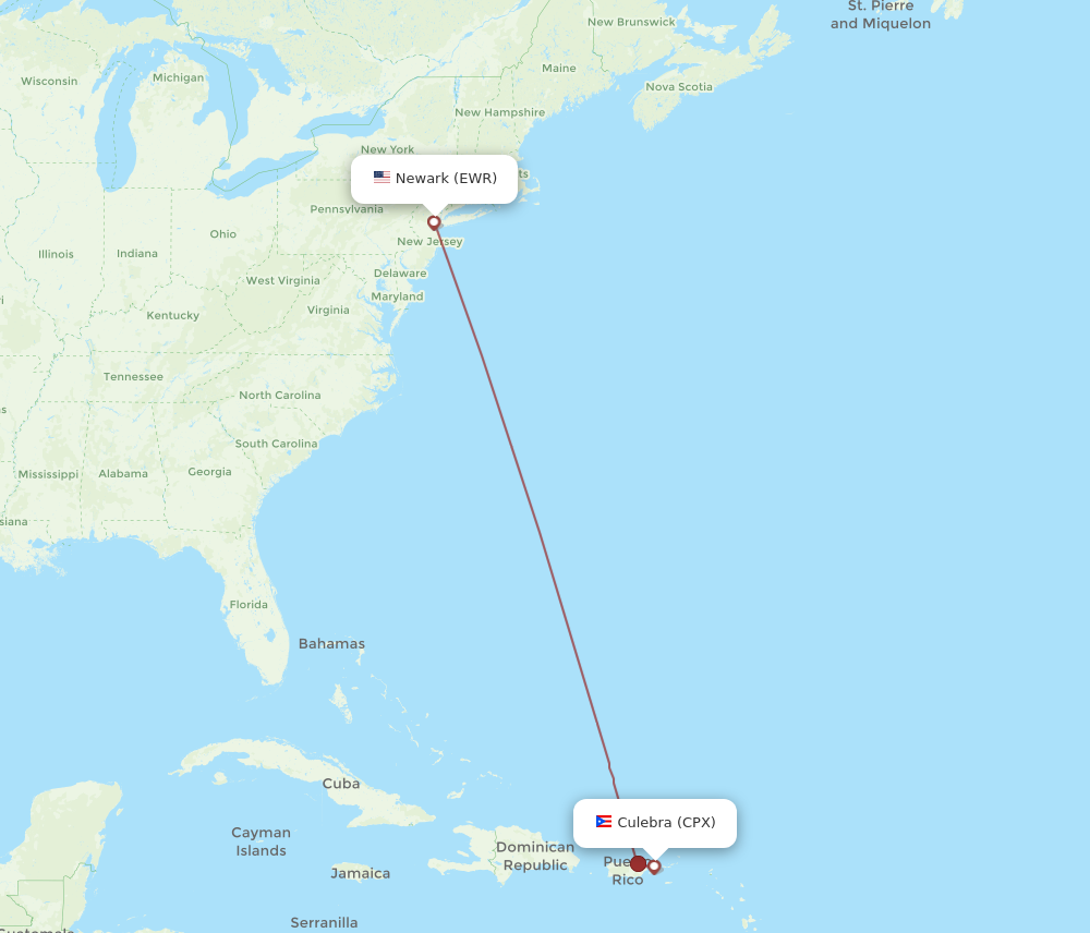 CPX to EWR flights and routes map