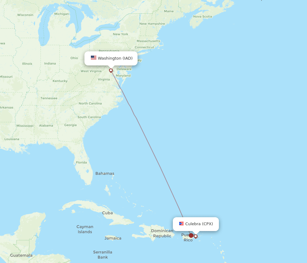 CPX-IAD flight routes