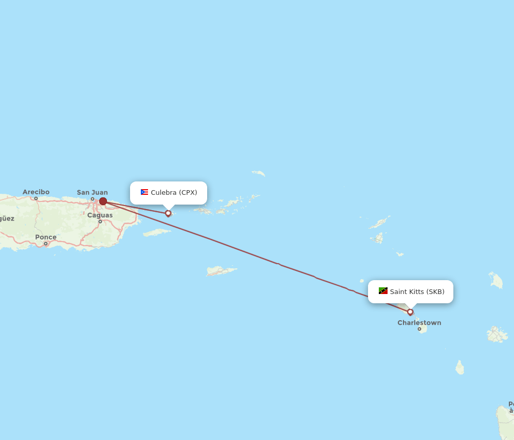 Saint Kitts - Culebra route map and flight paths