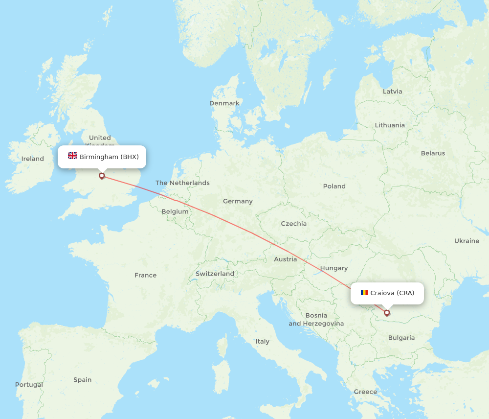CRA to BHX flights and routes map