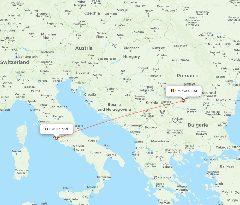 Craiova - Rome route map and flight paths