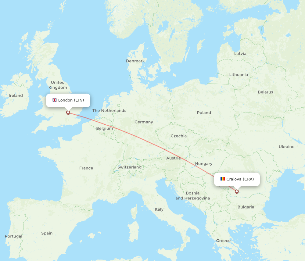 CRA to LTN flights and routes map