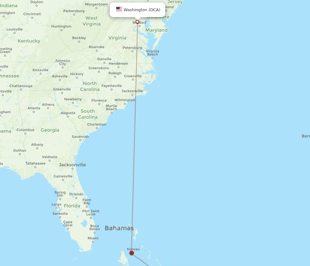 Washington - Crooked Island route map and flight paths