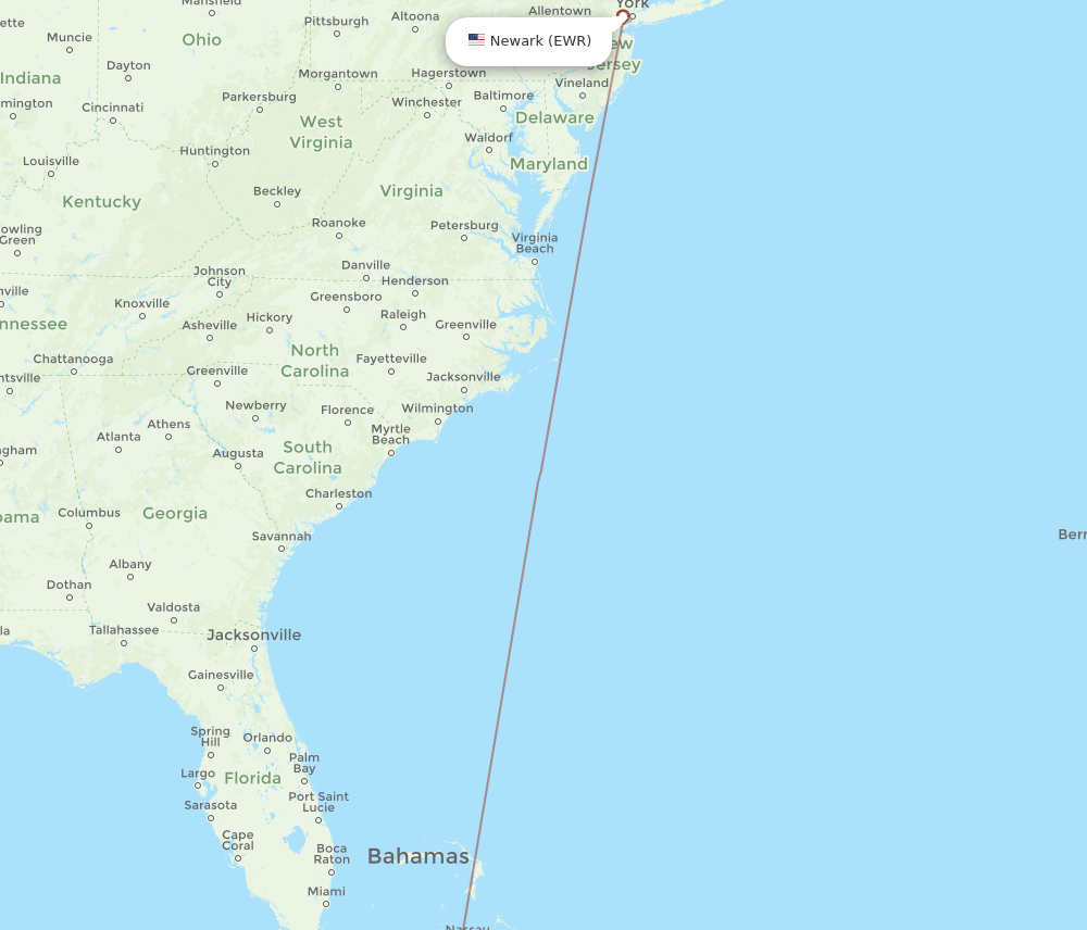 New York - Crooked Island route map and flight paths