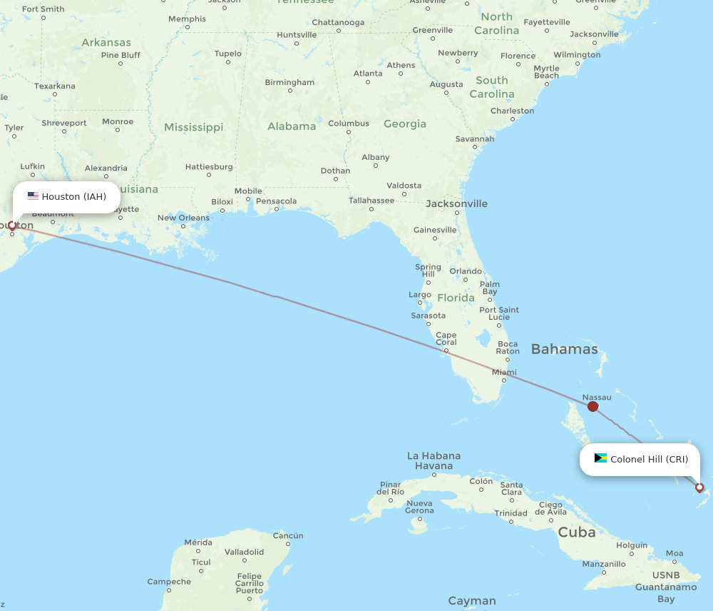 CRI-IAH flight routes