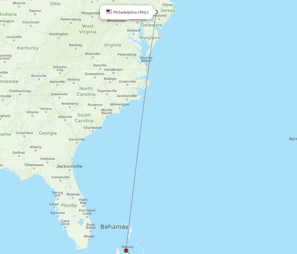 CRI-PHL flight routes