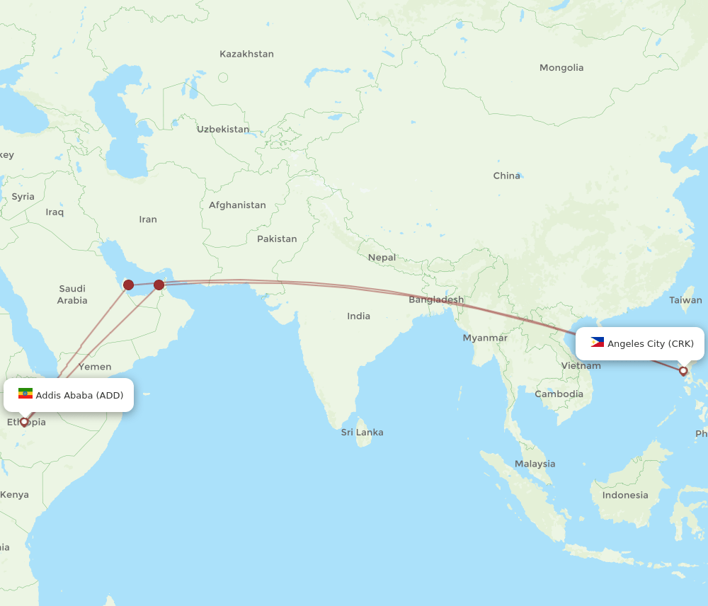 CRK to ADD flights and routes map