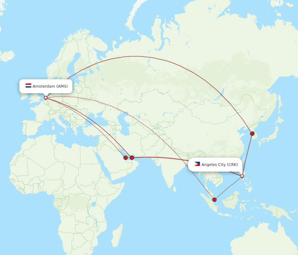 CRK-AMS flight routes