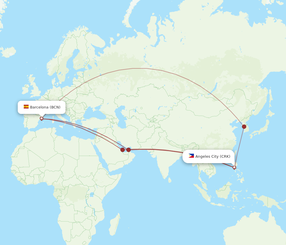 CRK to BCN flights and routes map