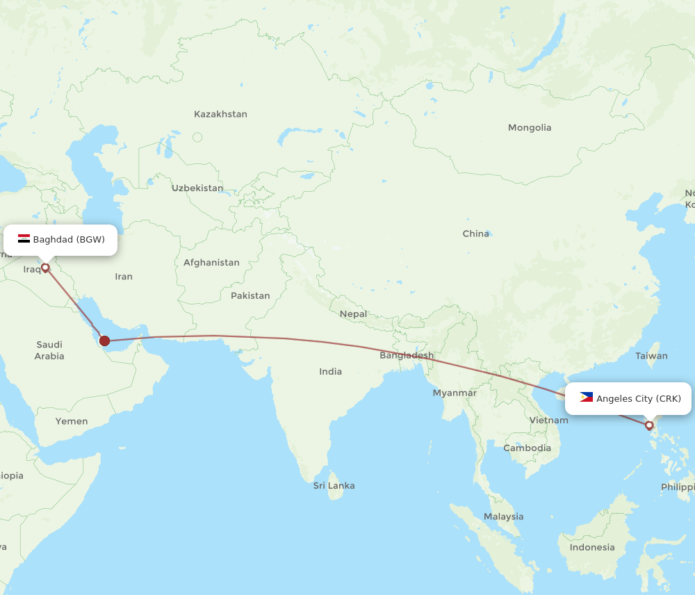 CRK-BGW flight routes