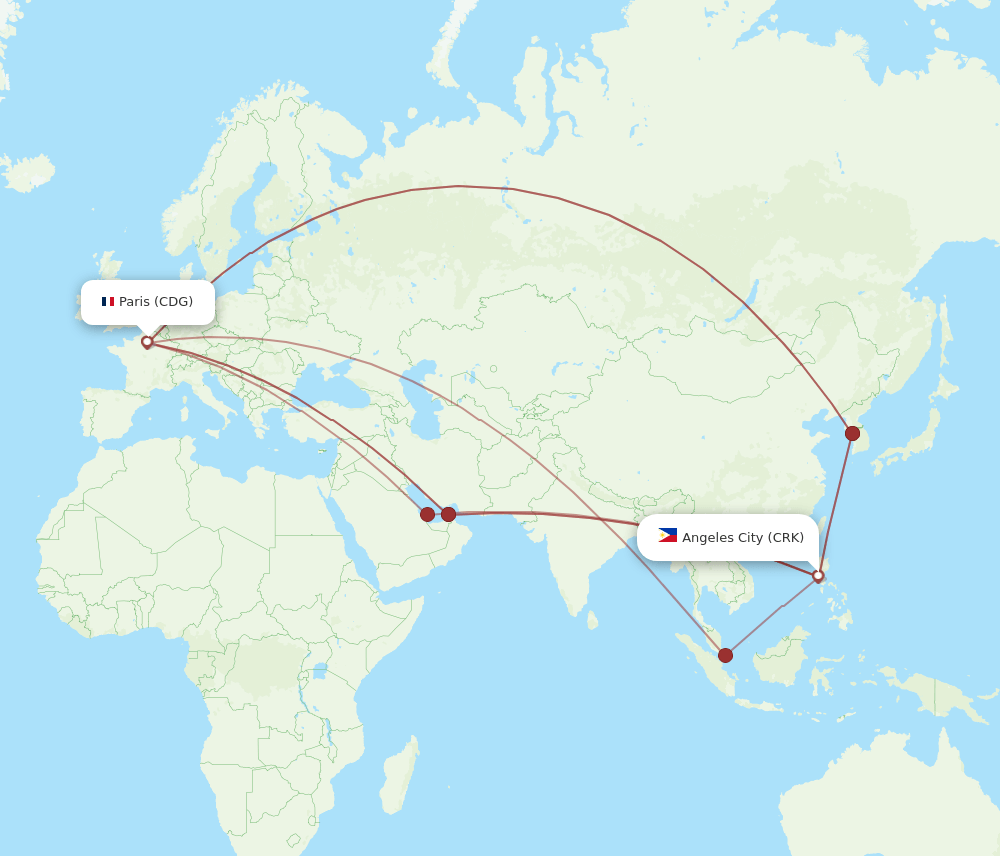 CRK-CDG flight routes