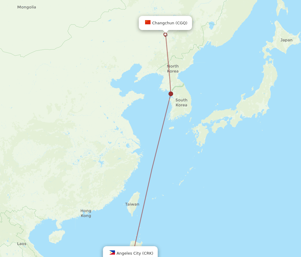 Changchun - Angeles route map and flight paths