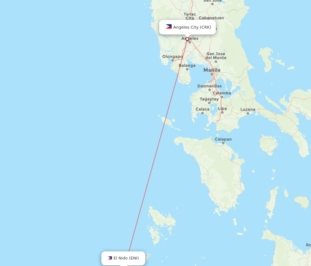 Angeles - El Nido route map and flight paths