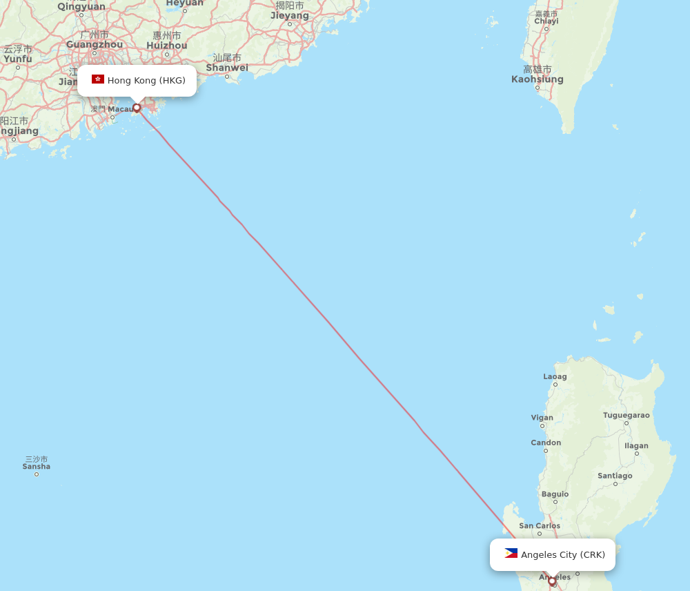 CRK to HKG flights and routes map