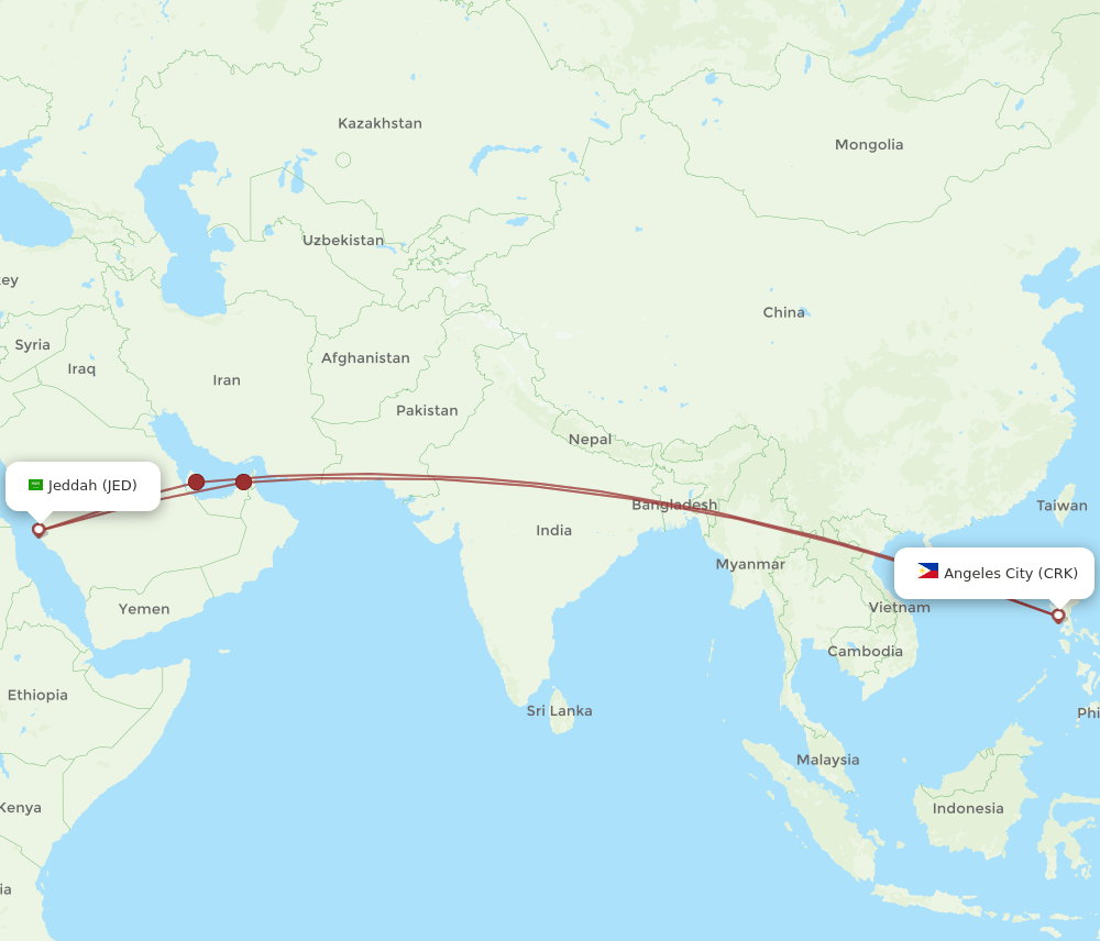 CRK-JED flight routes
