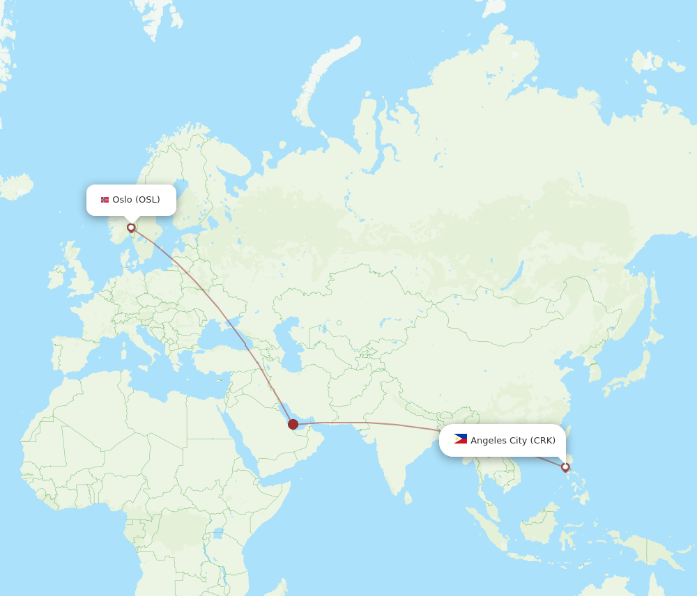Angeles - Oslo route map and flight paths