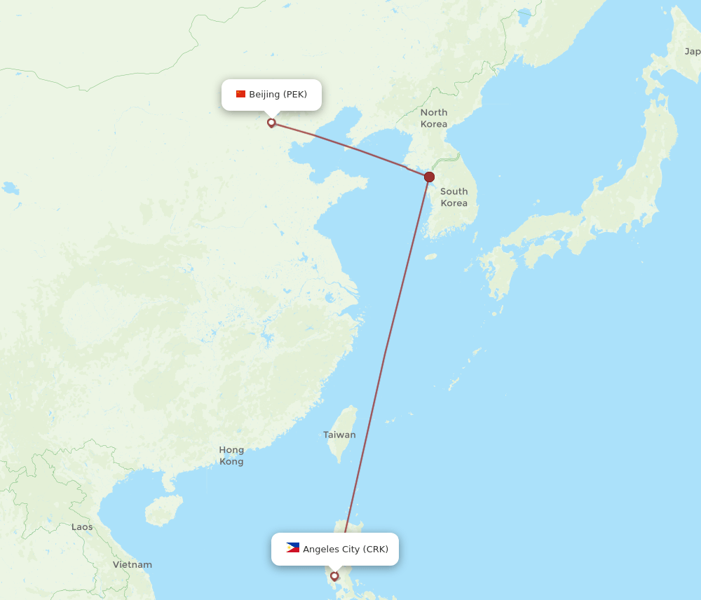 Beijing - Angeles route map and flight paths
