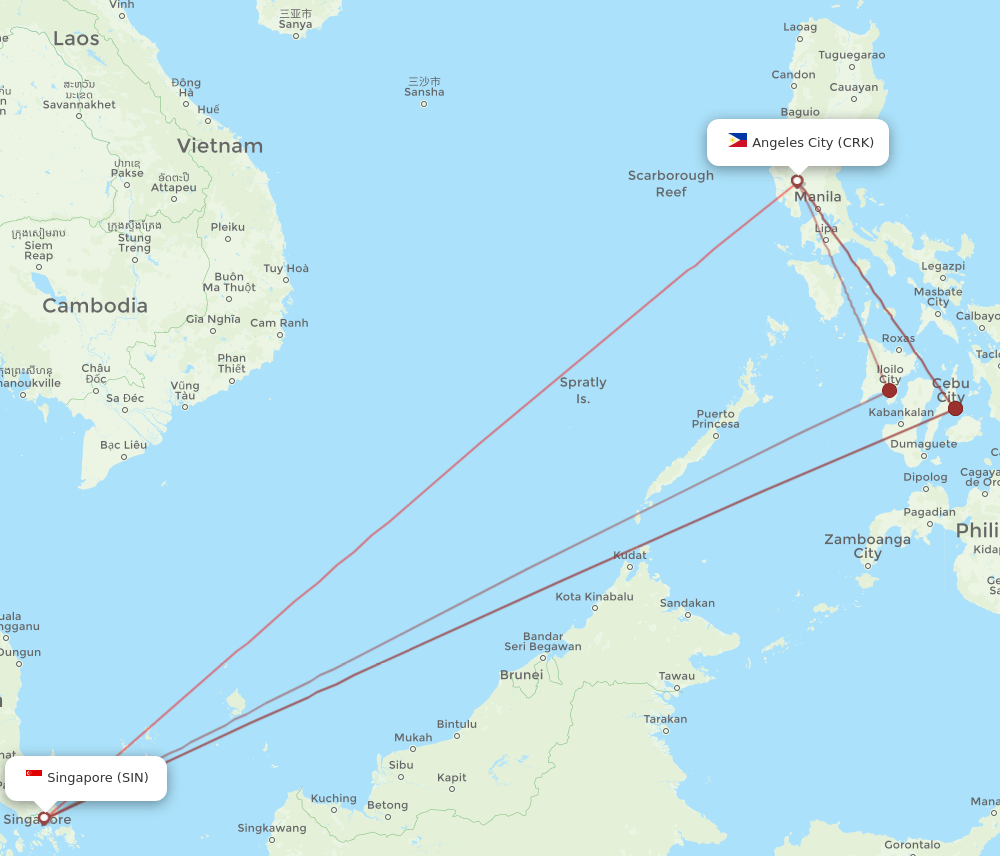 CRK-SIN flight routes