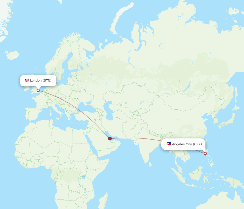 Angeles - London route map and flight paths