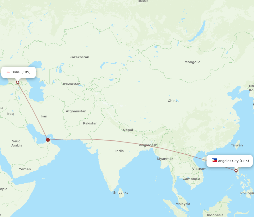 CRK to TBS flights and routes map