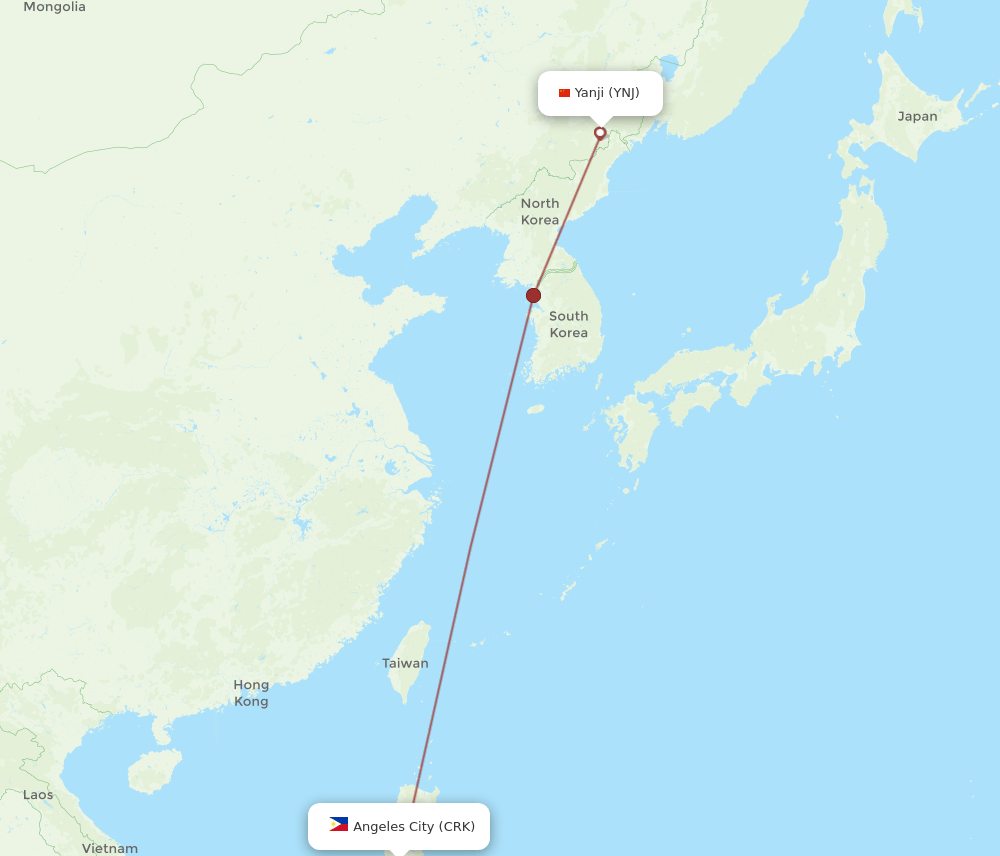 Yanji - Angeles route map and flight paths