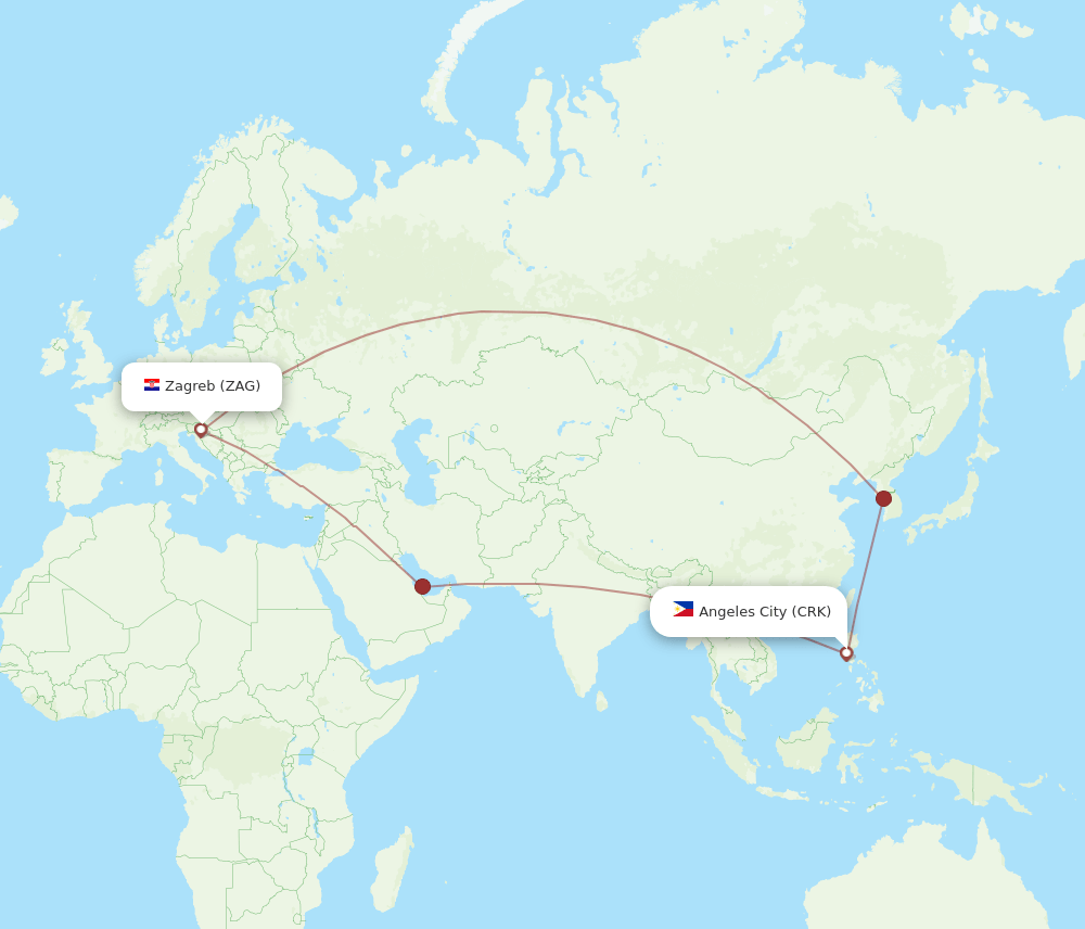 CRK to ZAG flights and routes map