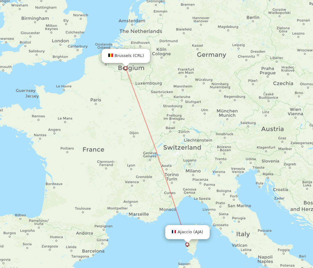 CRL to AJA flights and routes map