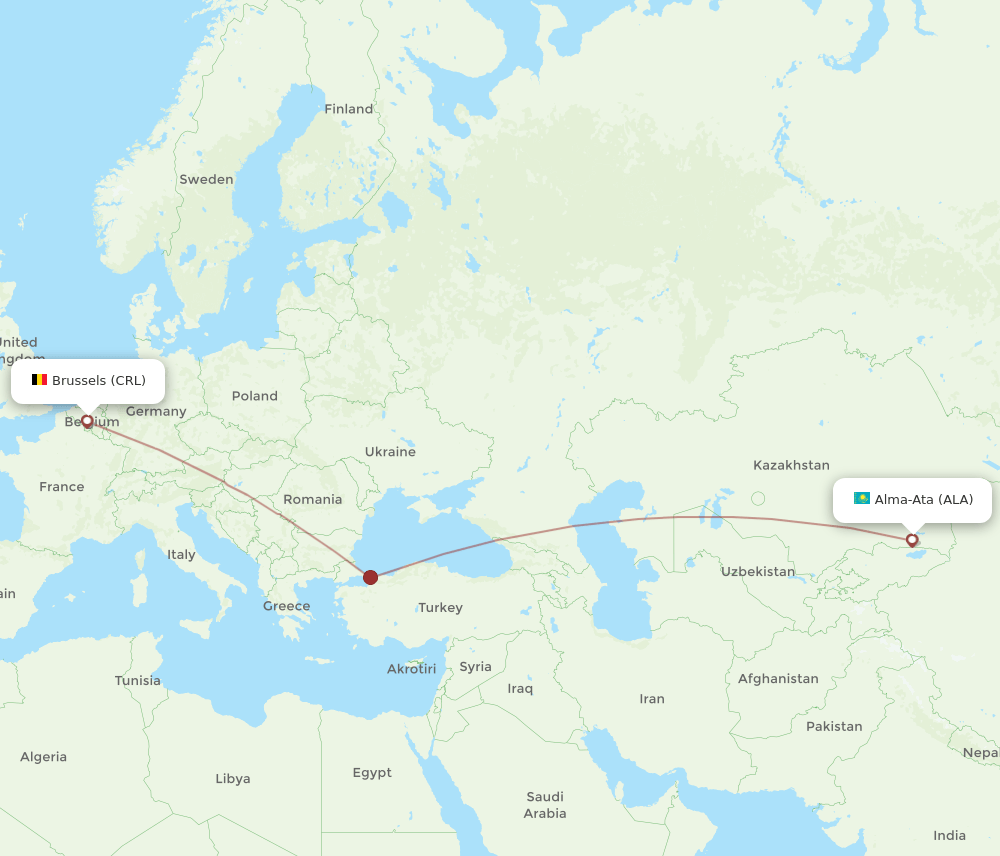 CRL to ALA flights and routes map