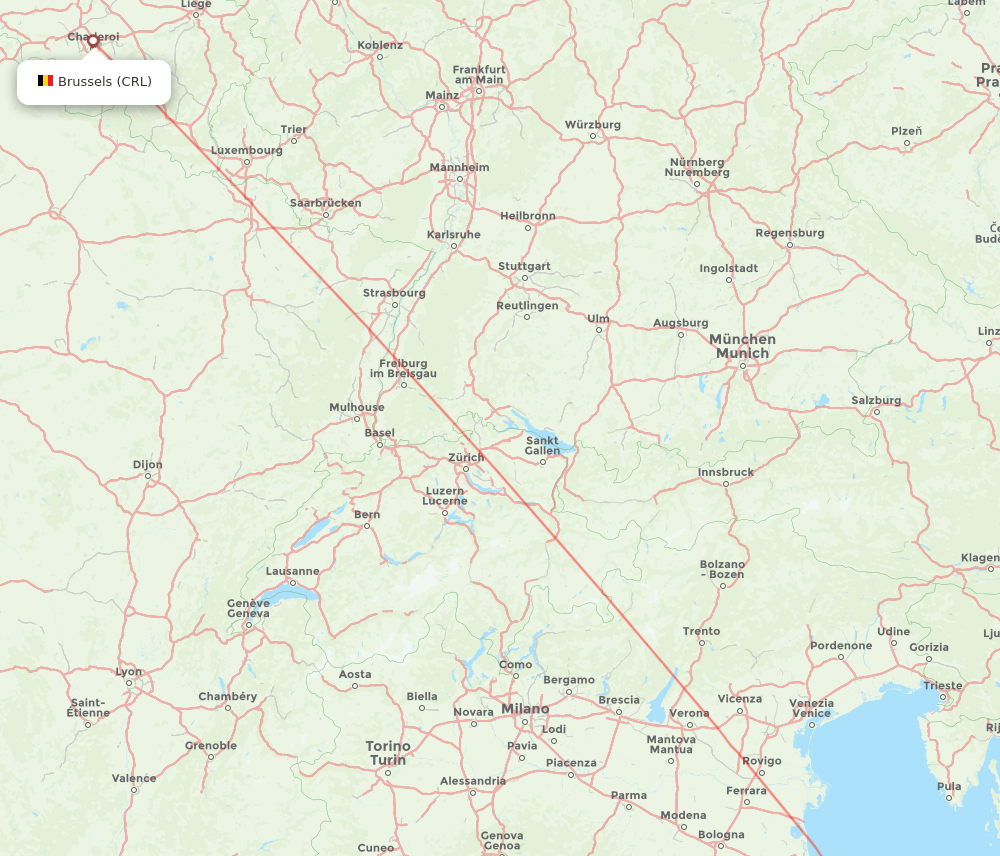 Brussels - Ancona route map and flight paths