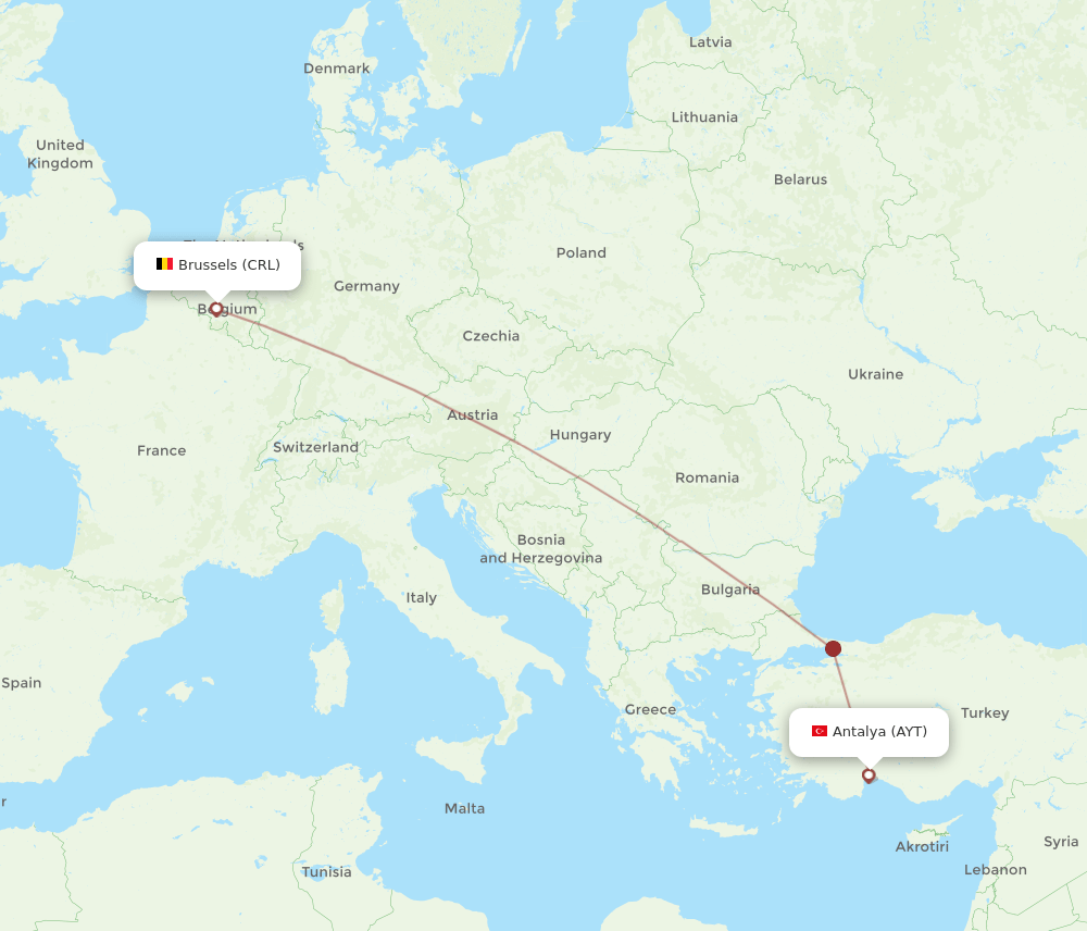 CRL to AYT flights and routes map