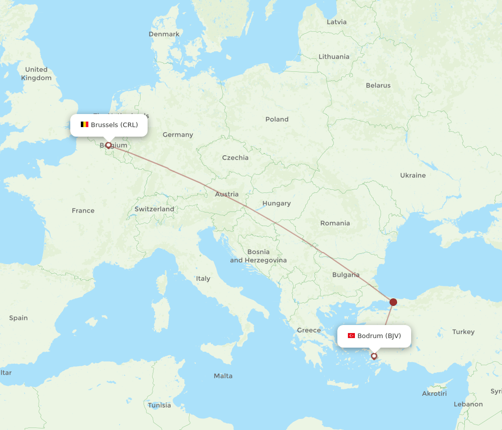 CRL to BJV flights and routes map