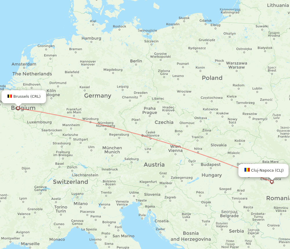 Brussels - Cluj-Napoca route map and flight paths