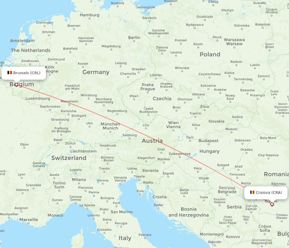 Brussels - Craiova route map and flight paths