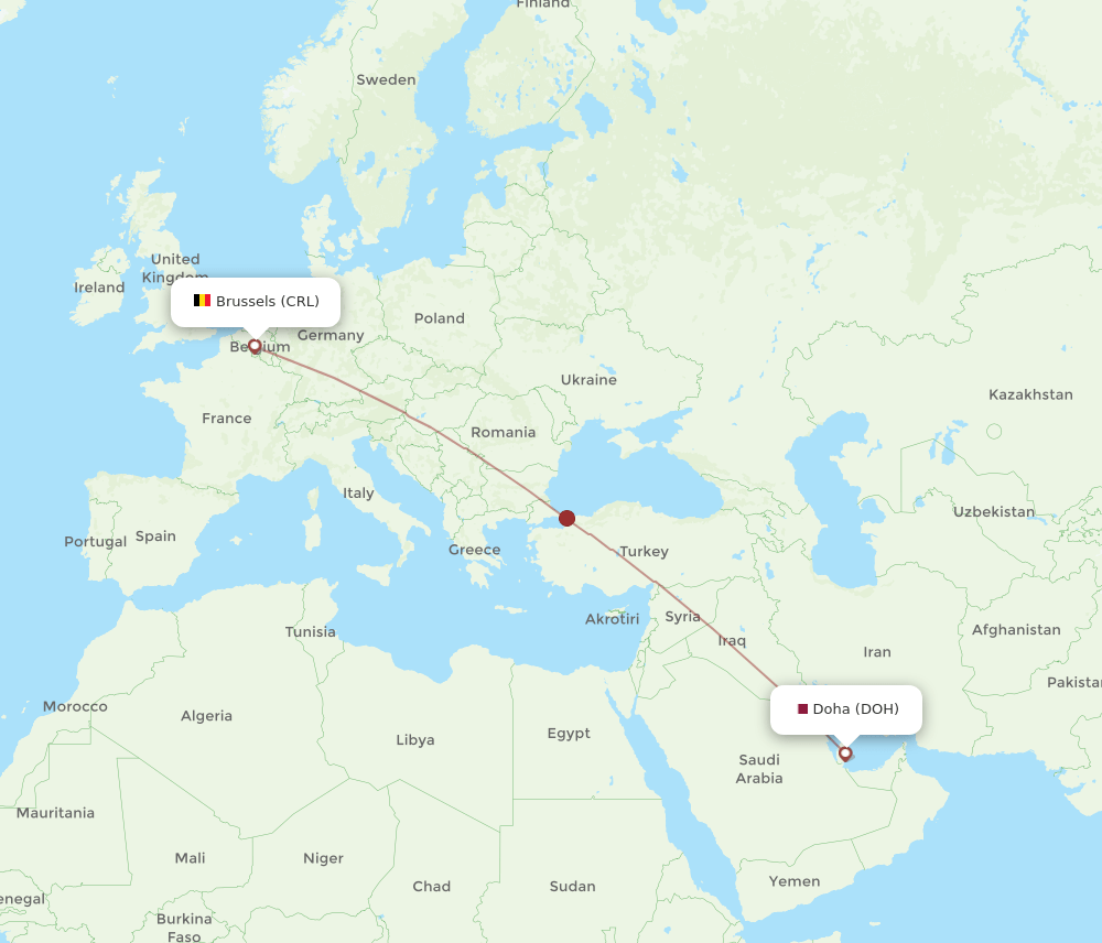 CRL to DOH flights and routes map