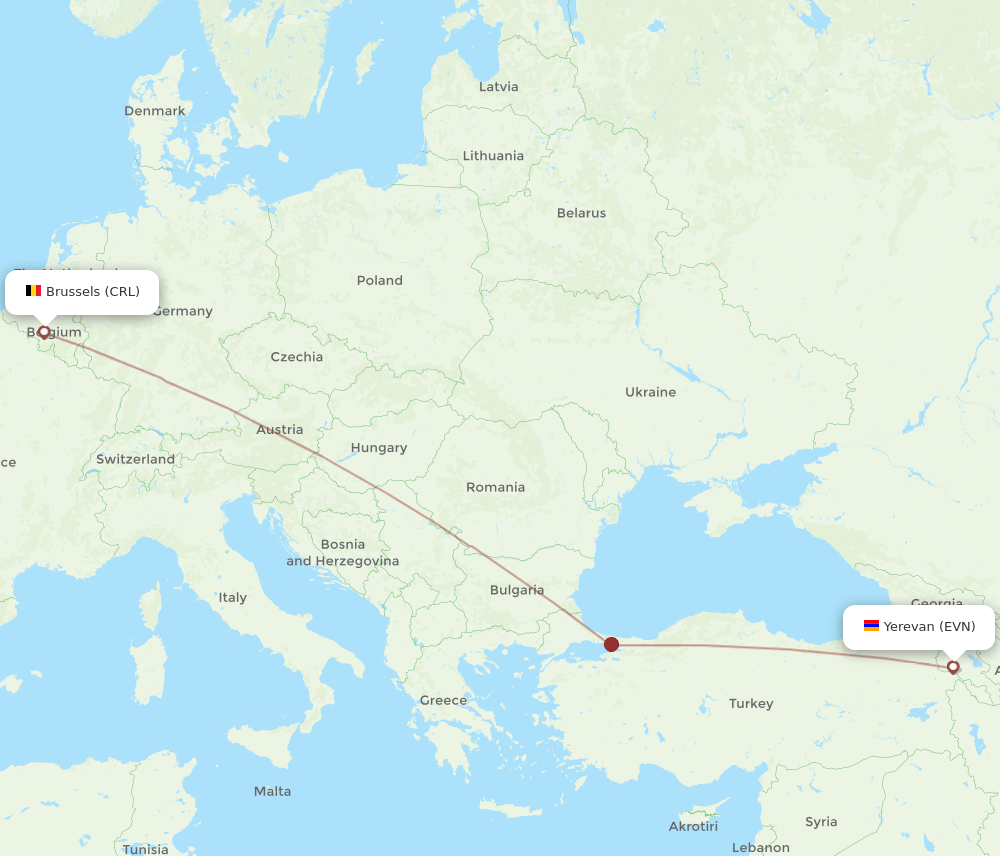 CRL to EVN flights and routes map