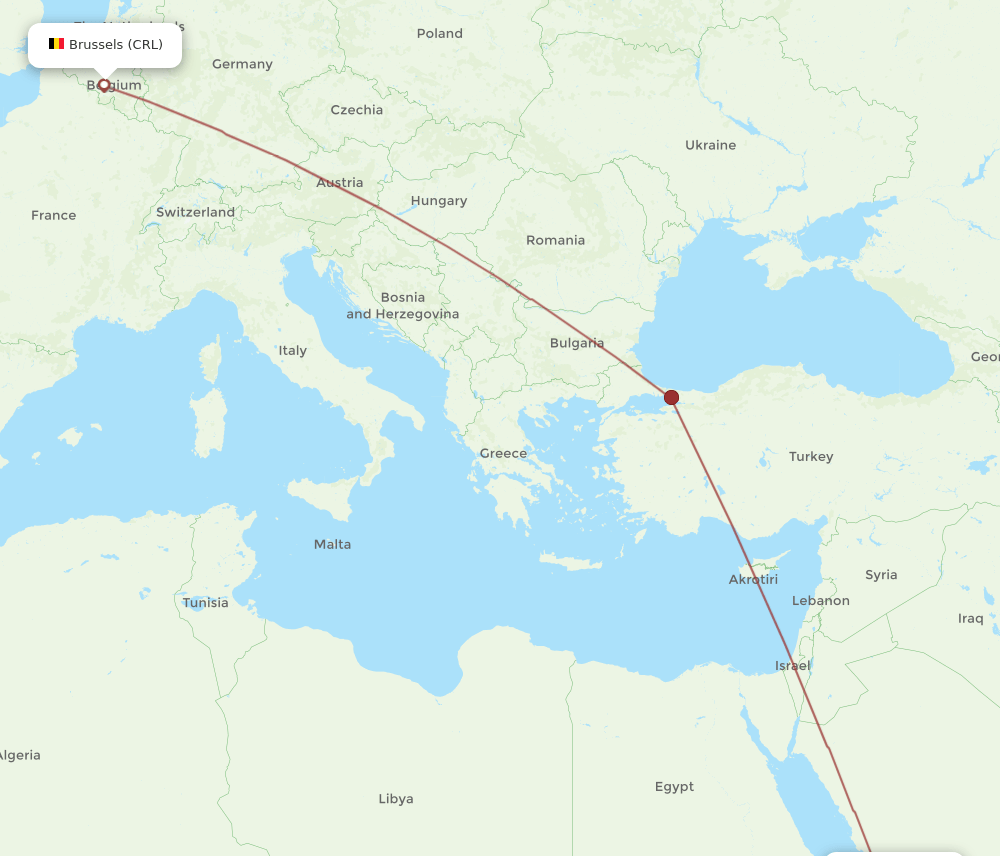 CRL to JED flights and routes map