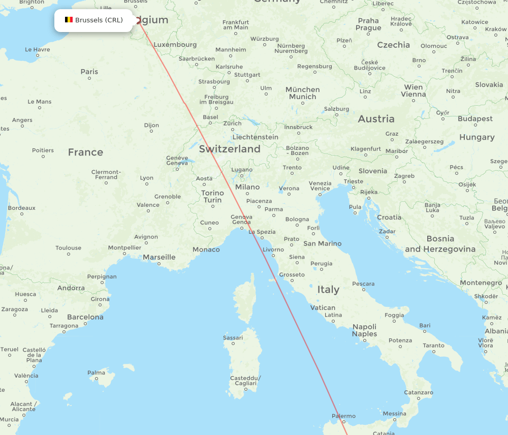 Brussels - Malta route map and flight paths