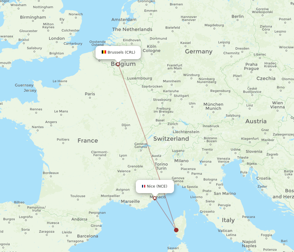 CRL-NCE flight routes