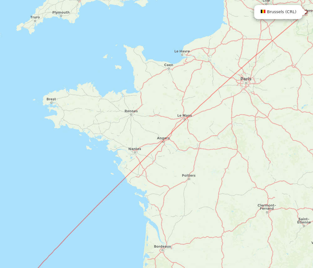 Brussels - Asturias route map and flight paths
