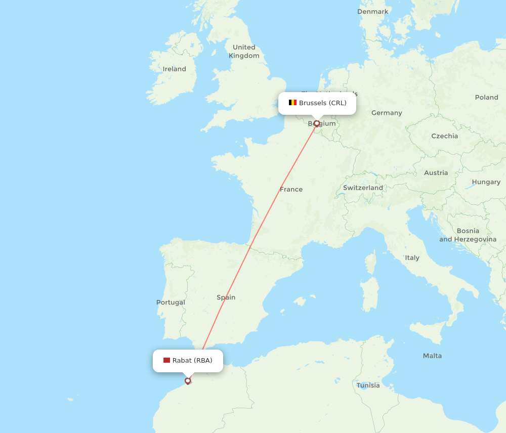 Brussels - Rabat route map and flight paths