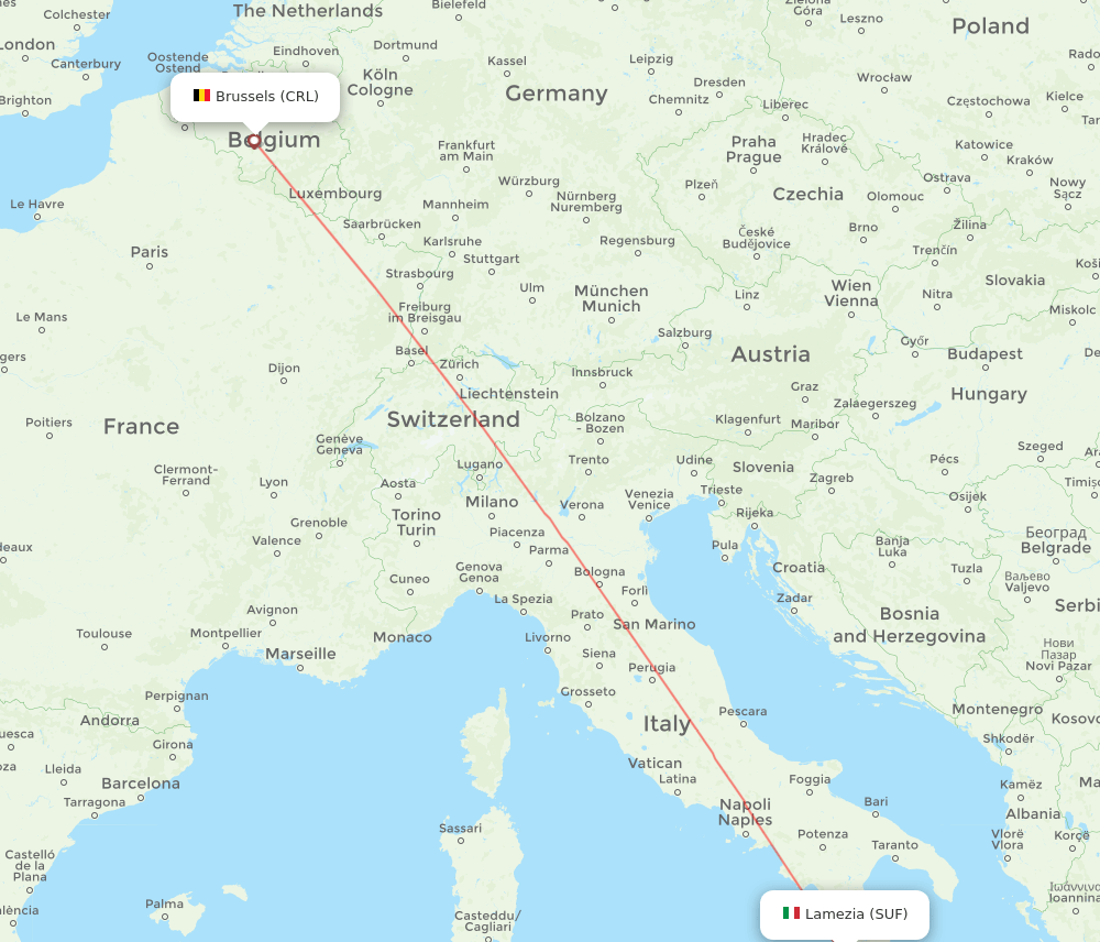 Brussels - Lamezia-Terme route map and flight paths