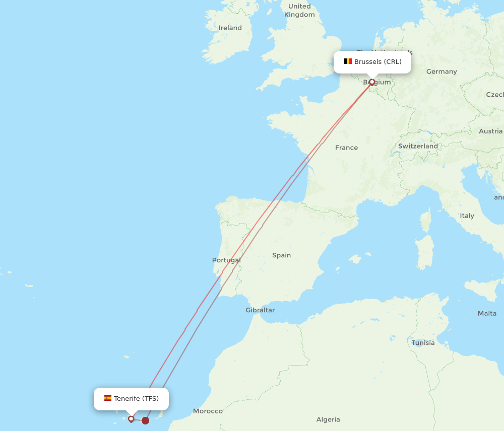 CRL to TFS flights and routes map