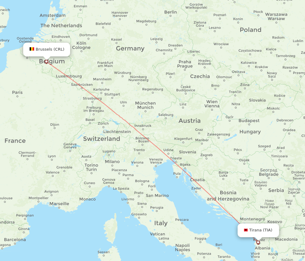 CRL to TIA flights and routes map