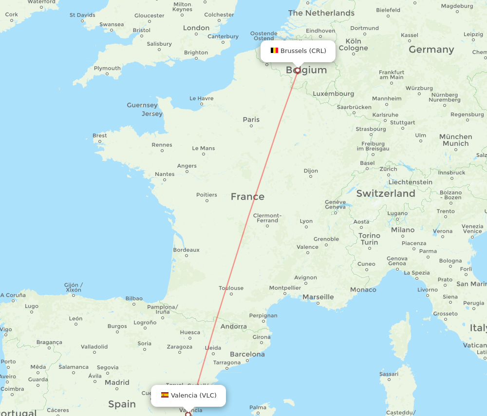 CRL to VLC flights and routes map