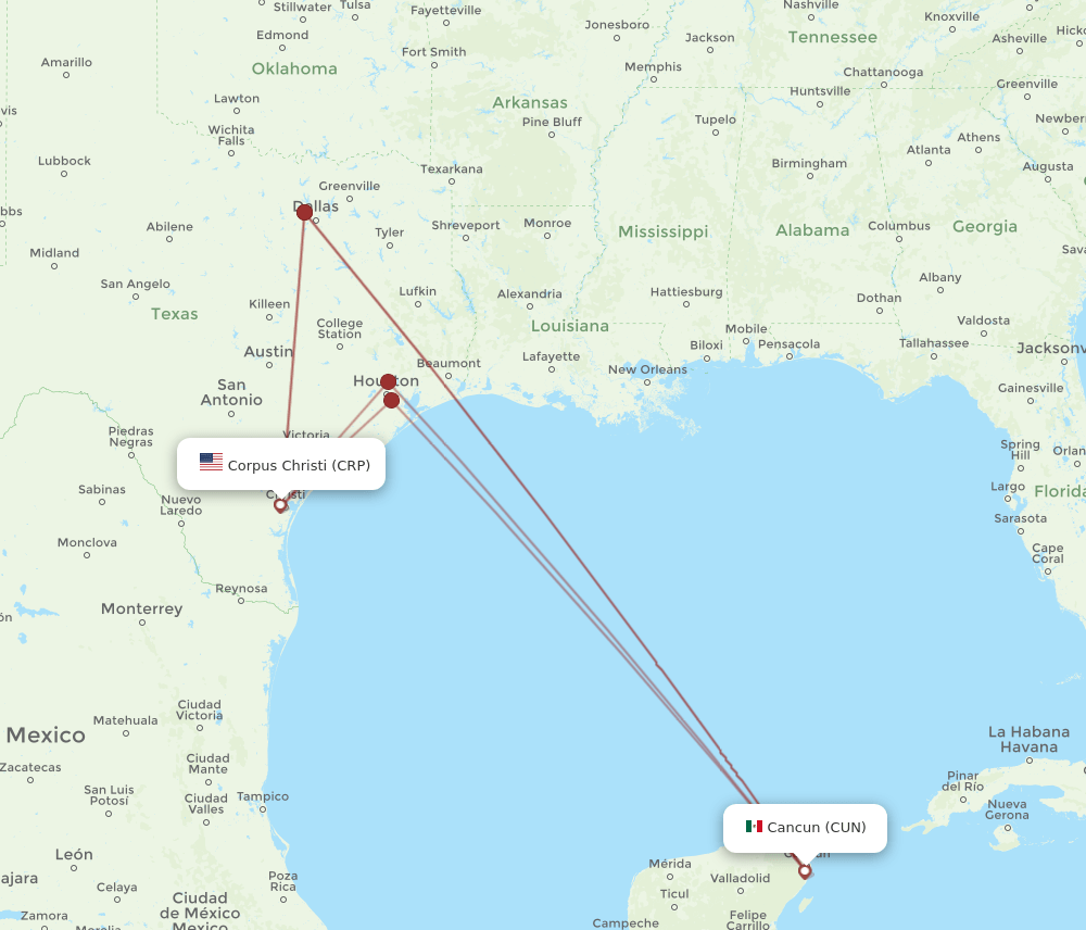 CRP-CUN flight routes