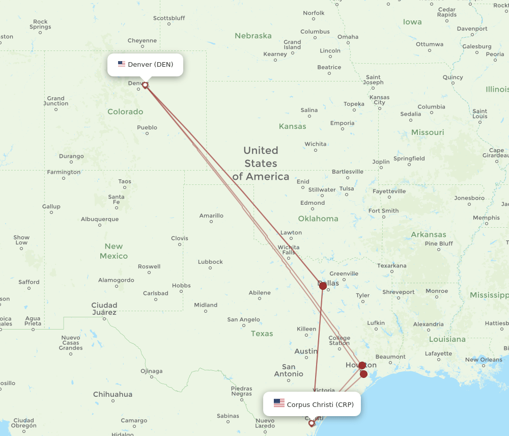 CRP-DEN flight routes